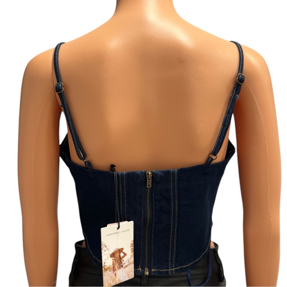 SINCERELY JULES Denim Top Bustier Corset Cute Jean Dark Blue NWT Size Medium - Picture 2 of 6